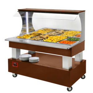 Buffet chauffant mural, bain marie, 4x GN1/1-150 (Bois Acajou)