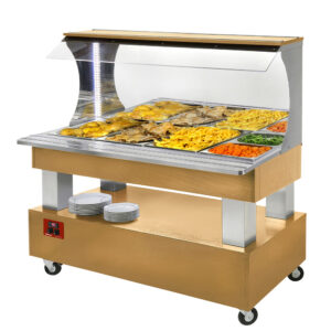 Buffet chauffant mural, bain marie,  4x GN1/1-150 (Bois Chêne clair)