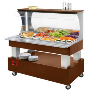 Buffet - Salad bar mural, réfrigéré, 4x GN1/1-150 (Bois Acajou)