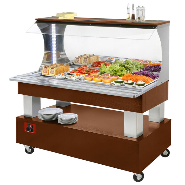 Buffet - Salad bar mural, réfrigéré, 4x GN1/1-150 (Bois Acajou)