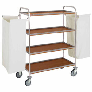 Chariot à linge inox, 4 niveaux, avec 2 sacs - chêne foncé