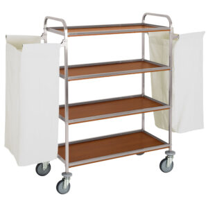 Chariot à linge inox, 4 niveaux, avec 2 sacs