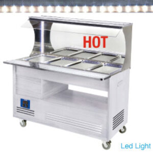 Buffet chauffant mural, bain marie, 4x GN1/1-150 (Bois Blanc)