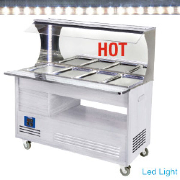 Buffet chauffant mural, bain marie, 4x GN1/1-150 (Bois Blanc)