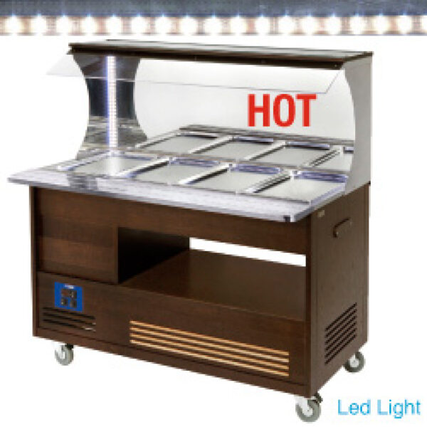 Buffet chauffant mural, bain marie, 4x GN1/1-150 (Bois Wengé)