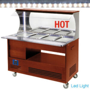 Buffet chauffant mural, bain marie, 4x GN1/1-150 (Bois Acajou)