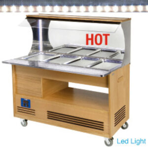 Buffet chauffant mural, bain marie,  4x GN1/1-150 (Bois Chêne clair)
