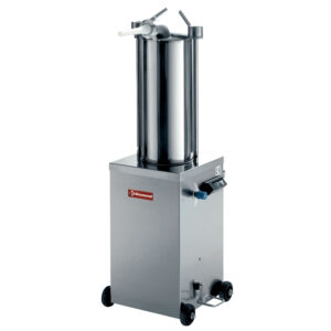 Poussoir hydraulique vertical en inox, 15 litres sur roues